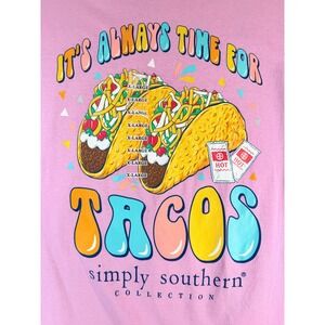 Simply Southern Womens XL Pink Taco Graphic T-Shirt Always Time For Tacos Cotton